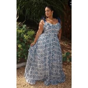 Festi Dutch Medallion Ancient Scroll Print Drop Waist Maxi Dress NWT Sz 1 14/16
